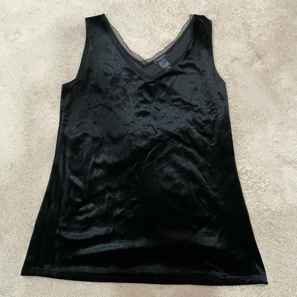 Ann Taylor Black Velvet V-Neck Tank Top